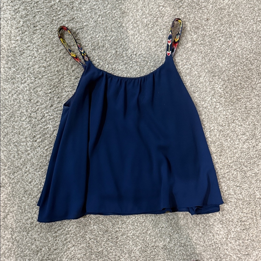 Chic Navy Blue Camisole with Patterned Straps